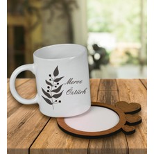 Ejoya Kişiye Özel Tasarım Kupa Bardak ve Kalp Desenli Ahşap Bardak Altlığı 99539