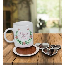 Ejoya Kişiye Özel Tasarım Kupa Bardak ve Fotoğraflı Kalpler Ahşap Bardak Altlığı 99978