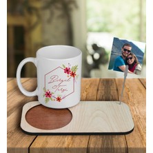 Ejoya Kişiye Özel Tasarım Kupa Bardak ve Fotoğraflı Notluk Ahşap Bardak Altlığı 101013