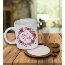 Ejoya Kişiye Özel Tasarım Kupa Bardak ve Kalp Desenli Ahşap Bardak Altlığı 99599