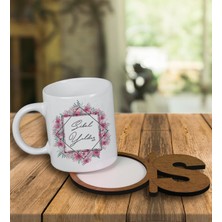 Ejoya Kişiye Özel Tasarım Kupa Bardak ve Harfli Ahşap Bardak Altlığı 100291