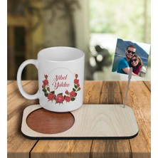 Ejoya Kişiye Özel Tasarım Kupa Bardak ve Fotoğraflı Notluk Ahşap Bardak Altlığı 100942
