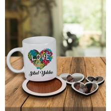 Ejoya Kişiye Özel Tasarım Kupa Bardak ve Fotoğraflı Kalpler Ahşap Bardak Altlığı 99914