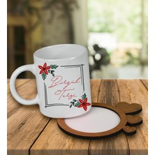 Ejoya Kişiye Özel Tasarım Kupa Bardak ve Kalp Desenli Ahşap Bardak Altlığı 99774