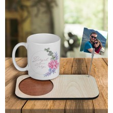 Ejoya Kişiye Özel Tasarım Kupa Bardak ve Fotoğraflı Notluk Ahşap Bardak Altlığı 101059
