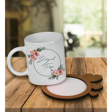 Ejoya Kişiye Özel Tasarım Kupa Bardak ve Kalp Desenli Ahşap Bardak Altlığı 99638