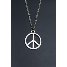 Peace Barış İşareti  Gümüş Kaplama Unisex Düz Zincir Kolye kod 754