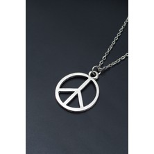 Peace Barış İşareti  Gümüş Kaplama Unisex Düz Zincir Kolye kod 754