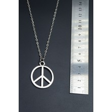 Peace Barış İşareti  Gümüş Kaplama Unisex Düz Zincir Kolye kod 754