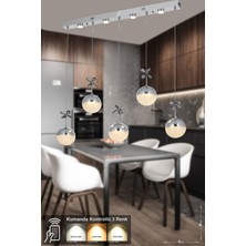 Avizemoda Forde 5'li Power Ledli Kumandalı Modern Yemek Masası Üstü Avize, (3 Renk: Sarı-Beyaz-Gün Işığı -Krom)