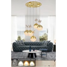 Avizemoda Forde 5'li Power Ledli Kumandalı Modern Lüks Sarkıt Avize, (3 Renk: Sarı-Beyaz-Gün Işığı - Gold)