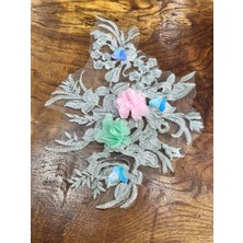 Gönülden Tasarım Kelebekli Çiçekli Güpür Tül Dikiş Aplike 31X24 cm