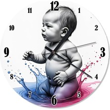 Tablomega Renkli Bebek Analog Duvar Saati