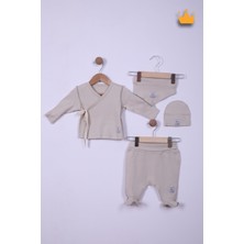 Pino Baby Babyhola Prematüre Serisi 45CM Hastane Çıkışı Kruvaze Üst Patikli Alt Önlük Bere %100 Pamuk 4'lü Takım 22415