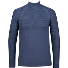 Çizgi Triko Erkek Yarım Balıkçı Yaka Triko Kazak Desenli Kol ve Bel Lastikli Çelik Örgü Regular Kalıp - 5021B