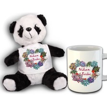 Ejoya Kişiye Özel Çiçekten Kalp Temalı 23 cm Peluş Ayıcık ve Kupa Hediye Seti 81916