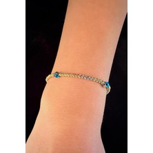 Fiyonk Kuyumculuk 14 Ayar Altın Üç Göz Detaylı Renkli Dorika Dizisi Bileklik