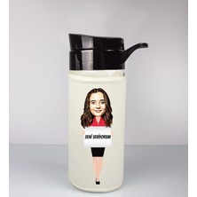 Ejoya Kişiye Özel Karikatür Tasarım Özel Koruma Kılıflı Cam Matara 96102