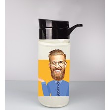 Ejoya Kişiye Özel Karikatür Tasarım Özel Koruma Kılıflı Cam Matara 96000