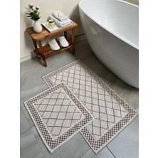 Bluenity Eylül  Pamuklu 2'Li Banyo Paspas Seti 55x100+50x55 Cm - Bej