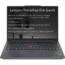 Lenovo Thinkpad E14 Gen 5 Intel Core I5 1335U 8gb 512GB SSD 14" Wuxga Windows 11 Pro Taşınabilir Bilgisayar 21JL0020TX W5