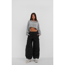 Black Fashion Fermuar Detay Kapitone Siyah Pantolon