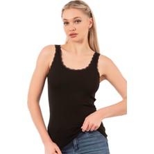 Özkan Underwear Özkan 27075 Kadın Viskon Kaşkorse Dantel Detaylı Esnek Yumuşak Kalın Askılı Örme Atlet