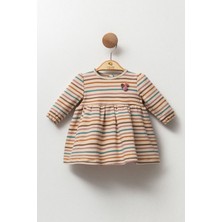 Cassiope Ponponlu Çizgili Bisiklet Yaka Uzun Kollu Kız Bebek Fitilli Elbise