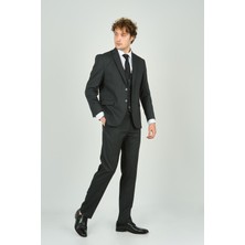 Gio Erkek Regular Fit Mono Yaka Yelekli Takım Elbise 4460 Füme