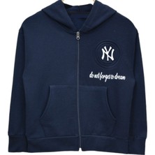 Erkek Çocuk /kız Çocuk Do Not Yazı Desenli Kanguru Cepli Kapüşonlu Fermuarlı Lacivert Hırka