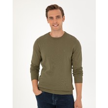 Pierre Cardin Erkek Koyu Haki Slim Fit Bisiklet Yaka Basic Triko Kazak 50296575-VR111