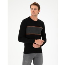 Pierre Cardin Erkek Siyah Slim Fit Bisiklet Yaka Yün Karışımlı Triko Kazak 50296439-VR046