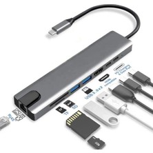 Byars-Type-C Hub Port  Uyumlu Adaptör HDMI USB Kart Okuyucu Ethernet Pd Girişli Macbook Çevirici Gri Byarsbilişim