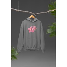 Nulivez Hibiskus Tasarımı Baskılı Yüksek Kalite Kapüşonlu Kanguru Cepli Unisex Oversize Sweatshirt