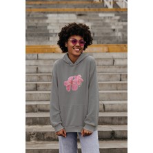 Nulivez Hibiskus Tasarımı Baskılı Yüksek Kalite Kapüşonlu Kanguru Cepli Unisex Oversize Sweatshirt