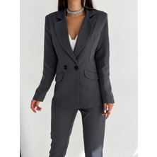 Diaves Gri Kruvaze Blazer Ceket Havuç Pantolon Takım Elbise