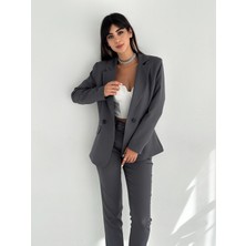 Diaves Gri Kruvaze Blazer Ceket Havuç Pantolon Takım Elbise