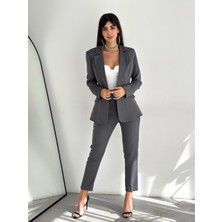 Diaves Gri Kruvaze Blazer Ceket Havuç Pantolon Takım Elbise