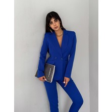 Diaves Saks Mavi Kruvaze Blazer Ceket Havuç Pantolon Takım Elbise