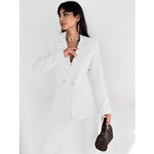 Diaves Beyaz Kruvaze Blazer Ceket Havuç Pantolon Takım Elbise
