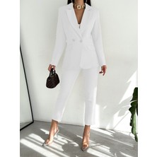 Diaves Beyaz Kruvaze Blazer Ceket Havuç Pantolon Takım Elbise