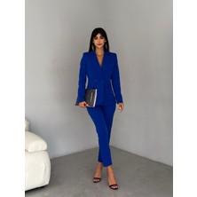 Diaves Saks Mavi Kruvaze Blazer Ceket Havuç Pantolon Takım Elbise