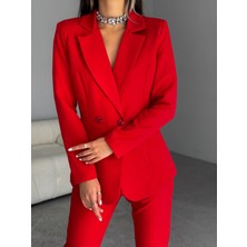 Diaves Kırmızı Kruvaze Blazer Ceket Havuç Pantolon Takım Elbise