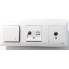 Viko Meridian Beyaz 3lü Set Tv Uydu Prizi(F Konnektör)+Numeris(Telefon Prizi)+Kapaklı Priz