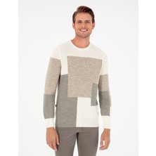 Pierre Cardin Erkek Ekru Slim Fit Bisiklet Yaka Triko Kazak 50296454-VR019