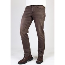 Erkek Kahverengi Regular Fit Rahat Kesim Esnek Likralı Denim Jeans Kot Pantolon HLTHE001979