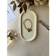 Intive Lingerie Mavi Taş ve Yonca Detaylı Zincir Çelik Bileklik