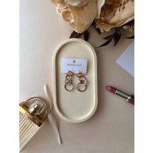 Intive Lingerie Kadın Taşlı Üç Halkalı Çelik Sarkıt Küpe