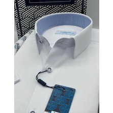 Klasik Kısa Kol Keten Cotton Hediye Kutulu Erkek Gömlek (CODE:C.3415) - Beyaz Açık Mavi