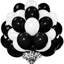 Balon Diyarı  40 adet Siyah - Beyaz-  balon , Metalik Pastel Balon zinciri , bandı  Kaliteli Balon Seti